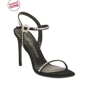 STUART WEITZMAN Black Made In Spain Suede Gemcut 100 Heeled Sandals